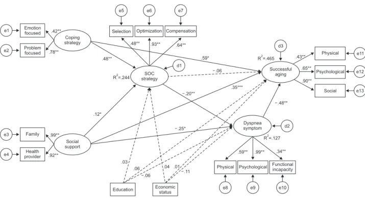Figure 2. Path diagram of the hypothetical model after controlling for education and economic status.
