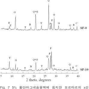 Fig.  7  5%  황산마그네슘용액에  침지한  모르타르의  x선  회절  분석결과(360일)