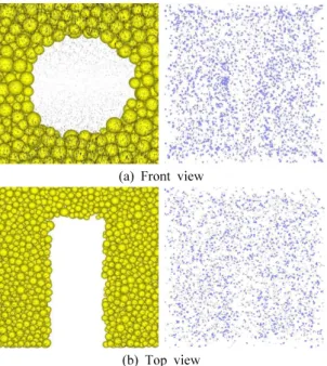 Fig. 15. Particle displacement and Crack distribution in  PFC 3D  at S v  = 20 MPa.