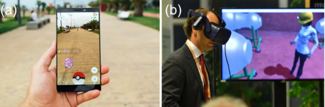 Fig. 1. Example of screenshot of (a) AR and (b) VR technoloies based system (image source from http://www.google,com/).
