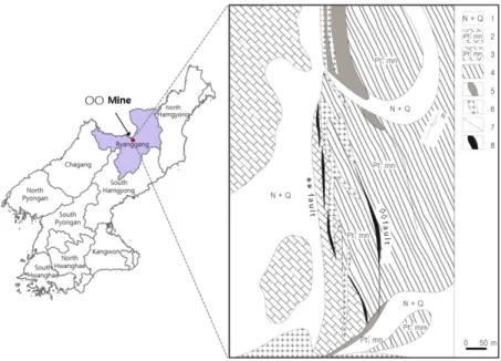 Fig. 2. The location and geologic map of ○○ copper mine (modified from Yang et al., 2015).