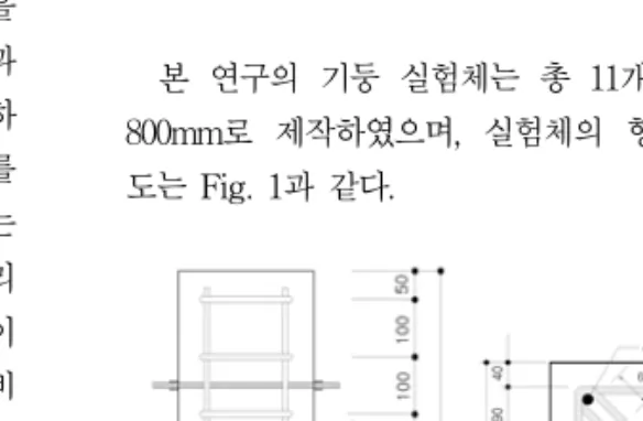 Fig.  1  실험체형상  및  배근상세도 1.  연구배경  및  목적최근의  건축물은  초고층화,  초대형화의  추세로  인하여  고강도  콘크리트  사용이  점차  증가하고  있으며,  국내에서는  최근  60층  정도  규모의  고급주거시설을  비롯한  초고층건축물이  활발히  건설되고  있다