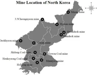 Fig. 1. Distribution of 12 mines in this study.
