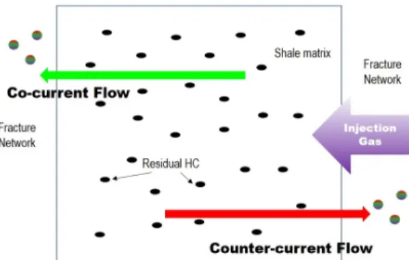 Fig. 5. Transport process of injection gas accumulation. Fig. 6. Diagram of Co-current flow and Counter-current flow.