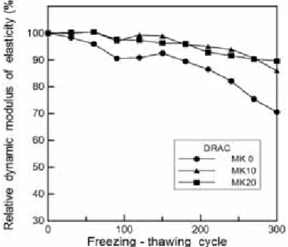 Fig.  9  Relative  dynamic  modulus  of  elasticity  of  concrete  with  DRA 