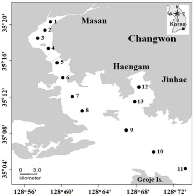 Fig. 1. A map showing the sampling locations in Masan Bay.