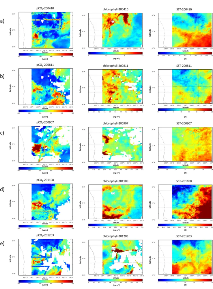 Fig. 5. As of Fg. 4: a) October 2004, b) November 2008, c) July 2009, d) August 2011, and e) March 2012)