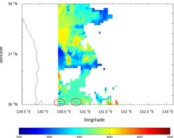 Fig. 7. A neural network model validation with raw data of pCO 2  on Dec. 23, 2003: (a) absolute error values of pCO 2  (pCO 2 in situ  - pCO 2 NN ), (b) comparisons between the pCO 2 in situ  (circles) and pCO 2 NN  (triangles).