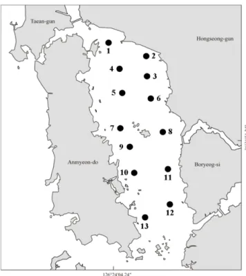 Fig. 1. Location of sampling stations in Cheonsu Bay, West Coast of Korea.