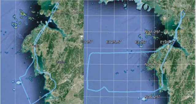 Fig. 8. Sample images taken in Karorim-man (left) and Hwangdo (right) using airborne thermal infrared sensor