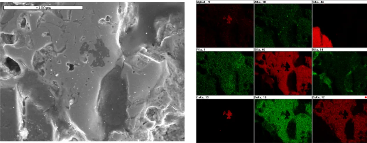 Fig. 8. The SEM-EDS image of chalcopyrite in quartz porphyry.