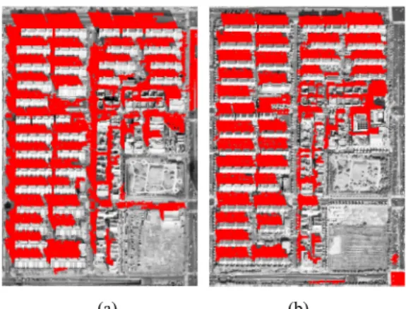Figure 5. Shadow extraction results: (a) 2002, (b) 2006