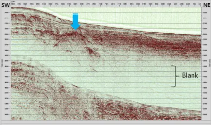 Fig. 4. A brute stack section after NMO using constant velocity of 1,480 m/s.