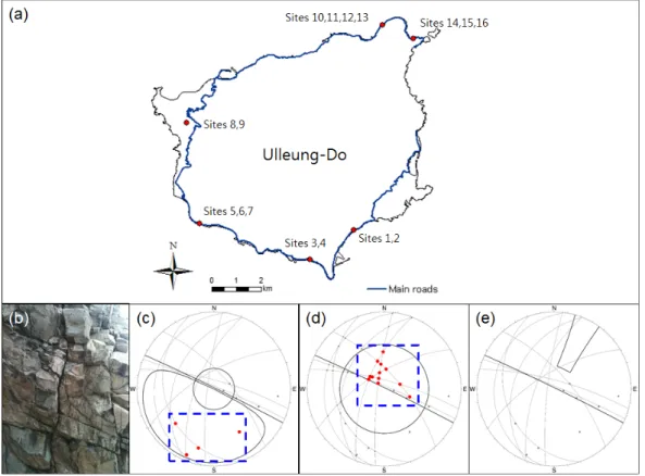 Fig. 10. (a) Infeasible areas for PV installation by rockfall hazard zone with the location of 16 rock slope sites, (b) Photo  of the discontinuous rock slope at site no