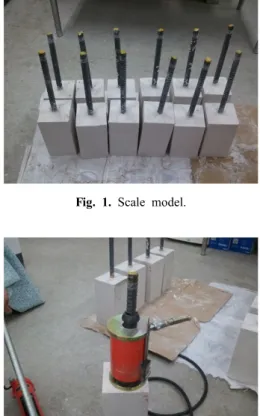 Fig. 2. Pullout load test. Fig. 3. Pullout load and displacement in each case.