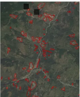 Figure  6.  Google  Earth  showing  landslides  polygon  digitized  in  high  resolution  image  take  on  May  27,  2015  inside  the  study  areas