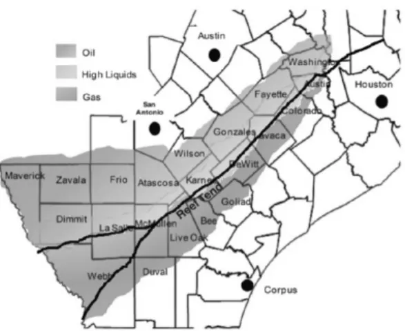 Fig. 3. Lateral extent of Eagle Ford shale in Texas (Centurion et al., 2012).