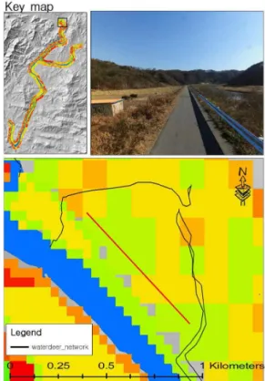 Figure  8.  Predicted  habitat  suitability 변의 고라니들이 고립되어 있어 횡단하지 못하고 멀 리  돌아가는  것을  Fig
