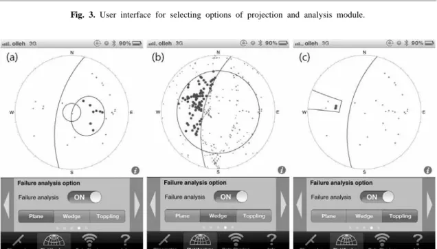 Fig. 3. User interface for selecting options of projection and analysis module.