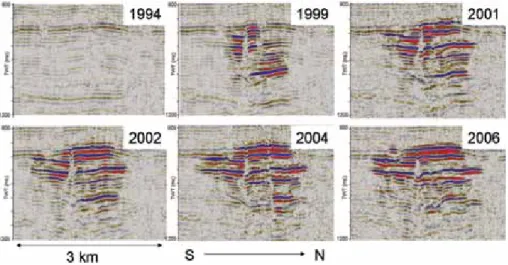 Fig. 5. Seismic data imaging the CO 2  plume over the years (Arts et al., 2008).