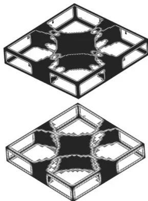 Fig. 8. Optimum topology results from 2.5 m-sized shell element model (upper) and 5.0 m (lower).