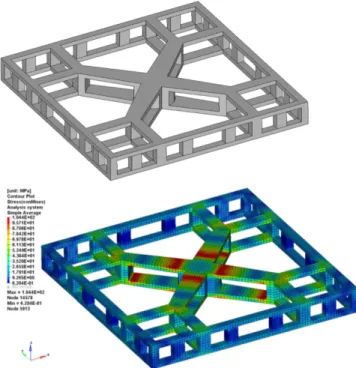 Fig. 10. Final design shape (upper) and vonMises stress contour (lower).