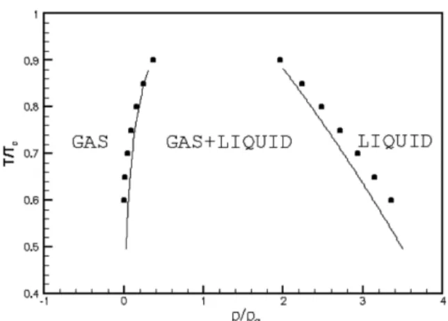 Fig. 4. Phase separation to ρ l  (inside) and  ρ h  (outside) from a random value of the density (average density value is 0.175).