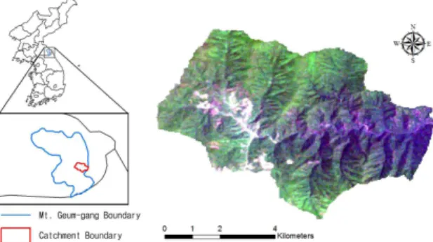 Figure  1.  Location  map  of  experimental  site  presented  by  a  Landsat  ETM+  satellite  image  (acquired  in  June  2010)