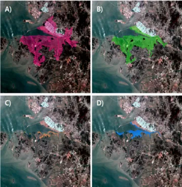 Fig. 5. Distribution map of intertidal area reproducing from DEM on 2013 with 4 tidal levels in Sihwa Lake after operation of the tidal power plant.