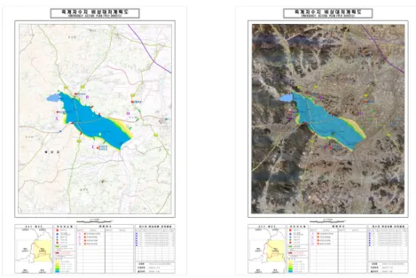 Figure 6. Traditional flood risk map and flood risk map using digital orthophoto 될 수 있도록 지정하고 도곽 크기는 대상지 도곽별로  A1(594mm×1,189mm)로  하였으며  축척은  1:25,000  지형도를  기준으로  일정하게  적용하였다