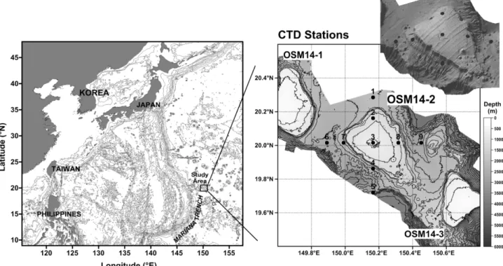 Fig. 1. Bathymetric map of the study area with CTD sampling sites.