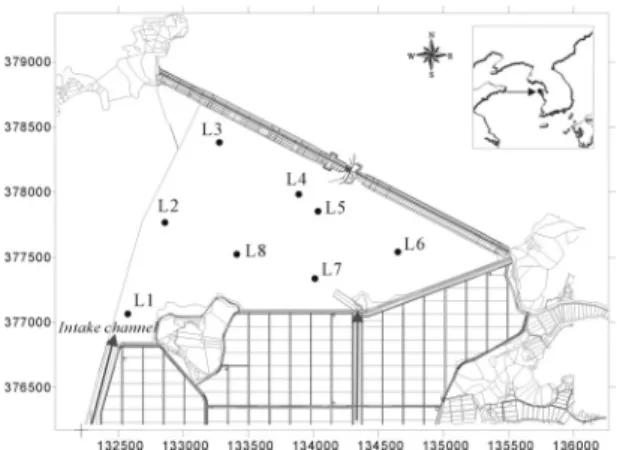 Fig. 1. Location map of the study area with eight measuring  points for electrical conductivity