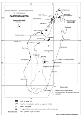 Fig. 5. Distribution map of nickel-copper in Madagascar. Fig. 6. Distribution map of lead-zinc in Madagascar