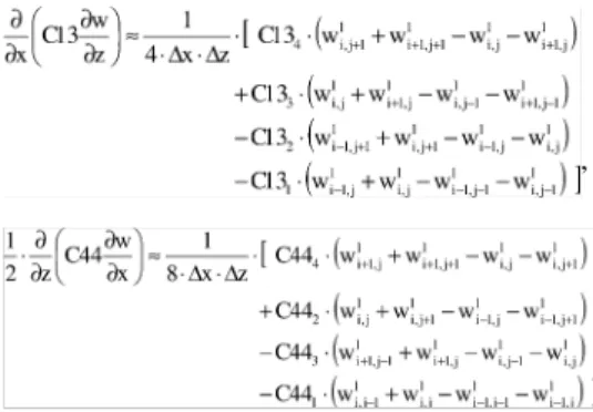 Fig. 1. Grid sets used for the finite-difference solutions at the (i,j)th nodal point (a) inside the main body and (b) on the free-surface boundary