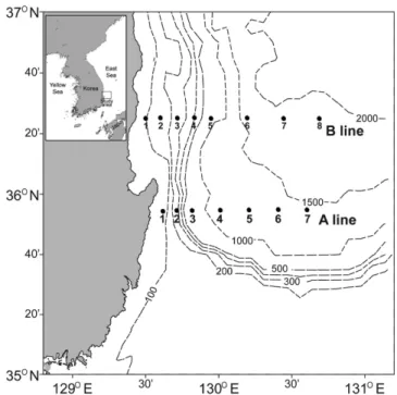 Fig. 1. Map of the study area showing locations of sampling station in the southern part of the East Sea of Korea