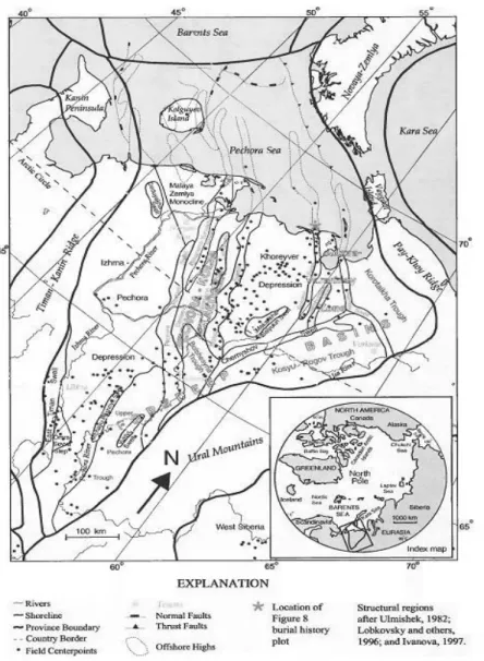 Fig. 1. Location map for the Timan-Pechora Basin and major tectonic units (After Lindquist, 1999).