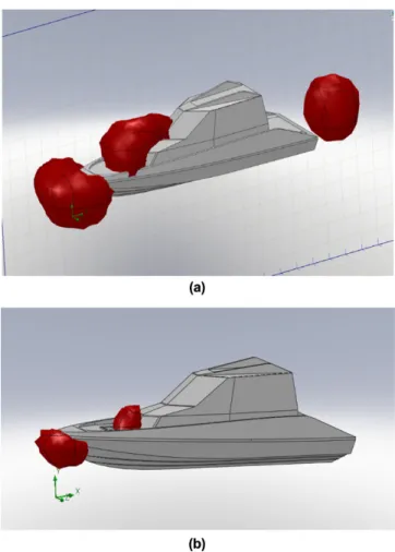 Fig. 8. (a) Distribution of velocity at trim 1 o , (b) Distribution of velocity at trim 4 o .