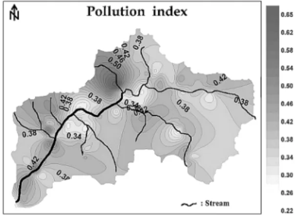 Fig. 4. Pollution index(P.I.) map of soils.