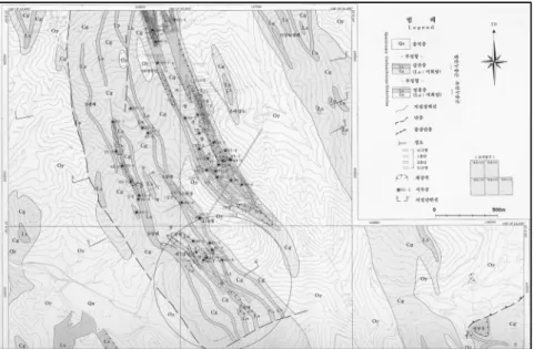 Fig. 1. Geological map (circle:surveyed zone; KORES, 2002).