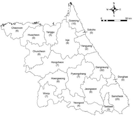 Fig. 2. Distribution of the aggregate company in Gangwon (KAA, 2019).