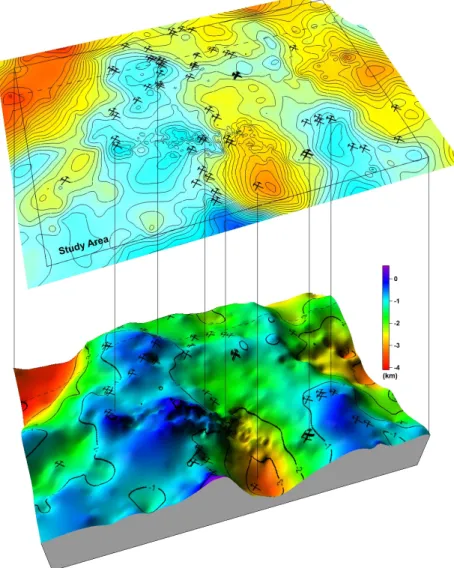 Fig. 7. Subsurface distribution model of granitic bedrock or intrusive rock by gravity inversion