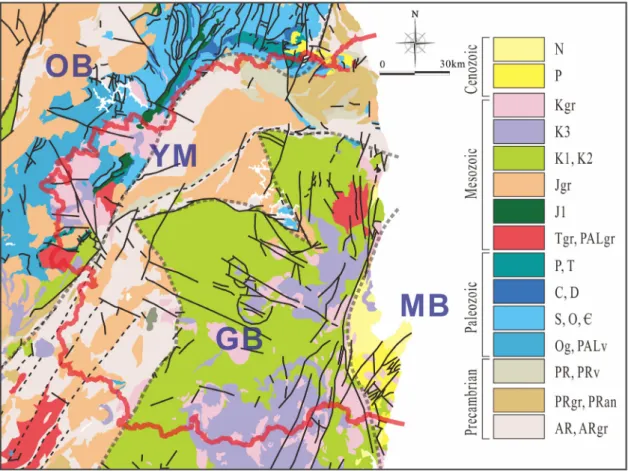 Fig. 2. Geological map showing lithology and tectonic domain (modified from KIGAM, 1995, 2001)