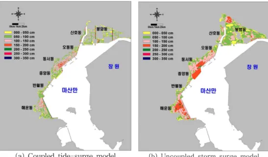 Fig. 8. Inundation hazard map at the Masan coastal zone.