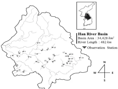 Fig. 1. Selected Observation Stations in the Han River Basin