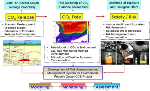 Fig. 1. Framework for the development of risk assessment and management system for environment-friendly ocean CCS project in Korea.