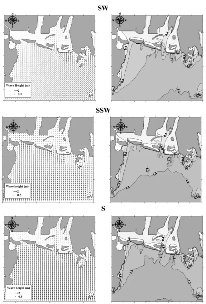 Fig. 6. Distribution of wave vector and wave height ratio (H/H i ).