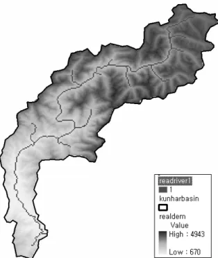 Fig. 7. Extraction of Watershed Boundary and Stream in Kunhar  River Basin