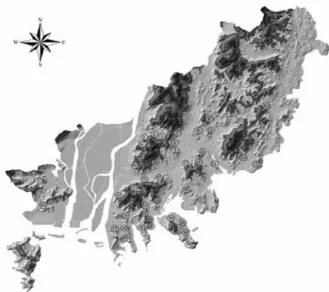 Fig. 3. overlay analysis of the roads(slope, aspect, elevation) Fig. 2. spacial analysis of the roads(aspect, elevation)