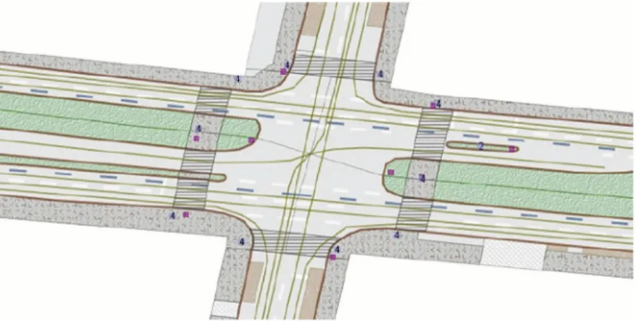 Figure 7.  Visualization of the static map content of the LDM at an urban intersection source: ISO (2015).