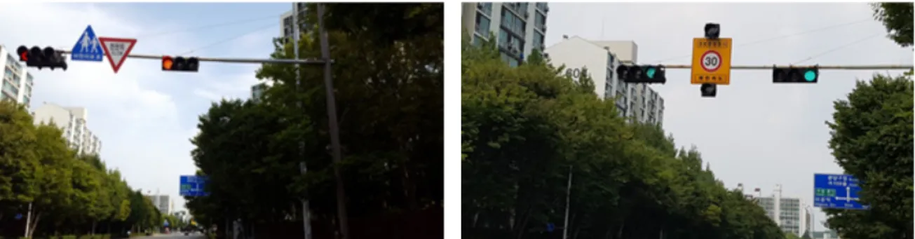 Figure 3.  Installation of a flashing speed limit sign (left) before the installation, (right) after the installation